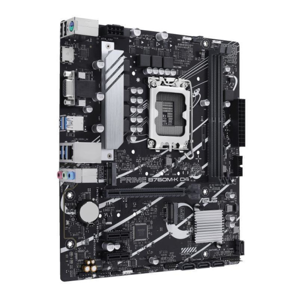 Mainboard ASUS Intel B760 Express LGA1700 Micro-ATX Memory DDR4 Memory slots 2 2xPCI-Express 4.0 1x 1xPCI-Express 4.0 16x 2xM.2 1x15pin D-sub 1xHDMI 2xUSB 2.0 4xUSB 3.2 1xPS/2 1xRJ45 3xAudio port PRIMEB760M-KD4 - Image 3