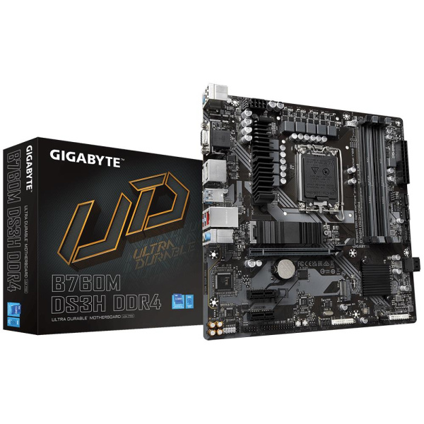 Mainboard GIGABYTE Intel B760 Express LGA1700 Micro-ATX Memory DDR4 Memory slots 4 2xPCI-Express 3.0 1x 1xPCI-Express 4.0 16x 2xM.2 1x15pin D-sub 1xHDMI 2xDisplayPort 2xUSB 2.0 3xUSB 3.2 1xUSB-C 1xPS/2 1xRJ45 3xAudio port B760MDS3HDDR4