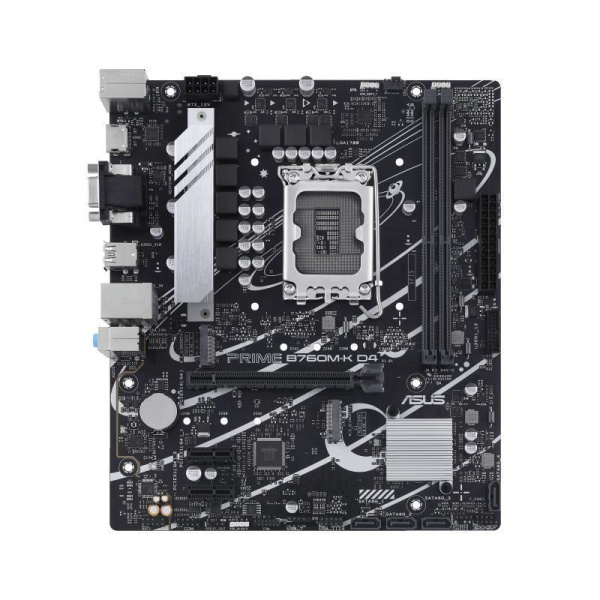 Mainboard ASUS Intel B760 Express LGA1700 Micro-ATX Memory DDR4 Memory slots 2 2xPCI-Express 4.0 1x 1xPCI-Express 4.0 16x 2xM.2 1x15pin D-sub 1xHDMI 2xUSB 2.0 4xUSB 3.2 1xPS/2 1xRJ45 3xAudio port PRIMEB760M-KD4 - Image 2