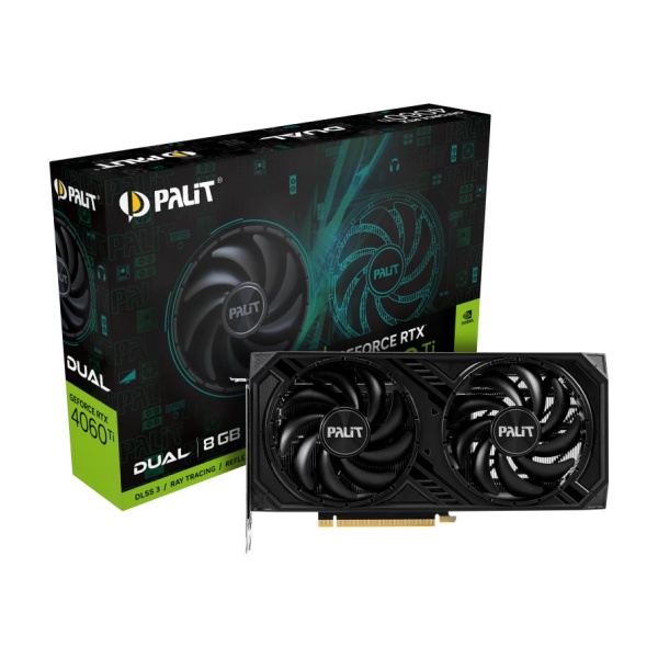 Graphics Card PALIT NVIDIA GeForce RTX 4060 Ti 8 GB GDDR6 128 bit PCIE 4.0 16x GPU 2310 MHz Dual Slot Fansink 1xHDMI 3xDisplayPort NE6406T019P1-1060D