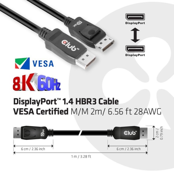 CABLE DP TO DP 2M/M/M CAC-2068 CLUB3D - Image 2