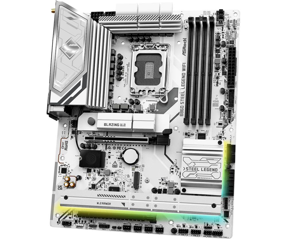Mainboard ASROCK Intel B860 Express LGA1851 ATX Memory DDR5 Memory slots 4 1xPCI-Express 4.0 16x 1xPCI-Express 5.0 16x 1xM.2 1xHDMI 1xDisplayPort 1xAudio-Out 1xMicrophone 3xUSB 2.0 6xUSB 3.2 1xUSB-C w/Thunderbolt 1xOptical S/PDIF 1xRJ45 B860STEELLEGENDWIFI - Image 5