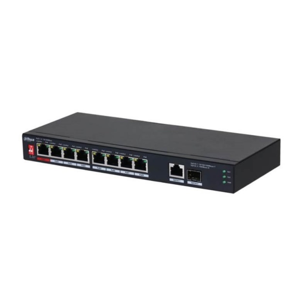 Switch DAHUA PFS3110-8ET1GT1GF-96 Desktop/pedestal 8x10Base-T / 100Base-TX 1x10Base-T / 100Base-TX / 1000Base-T 2x1000Base-T PoE ports 8 96 Watts DH-PFS3110-8ET1GT1GF-96