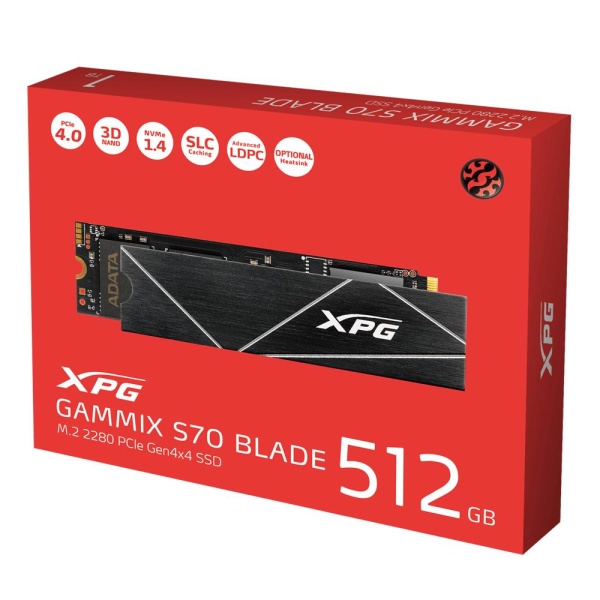 SSD ADATA XPG GAMMIX S70 512GB M.2 PCIe Gen4 3D NAND Write speed 2600 MBytes/sec Read speed 7200 MBytes/sec TBW 370 TB MTBF 2000000 hours AGAMMIXS70B-512G-CS - Image 3