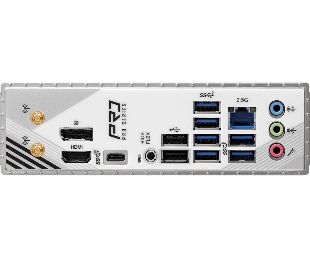 Mainboard ASROCK Memory DDR5 Memory slots 4 1xPCI-Express 4.0 16x 1xPCI-Express 5.0 16x 1xM.2 1xHDMI 1xDisplayPort 1xAudio-In 1xAudio-Out 1xMicrophone 2xUSB 2.0 6xUSB 3.2 1xUSB-C 1xRJ45 B860PRORSWIFI - Image 6