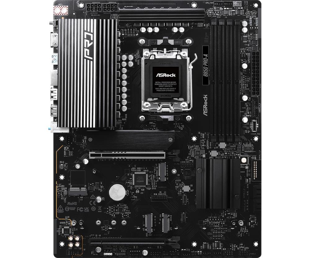 Mainboard ASROCK AMD B850 SAM5 ATX Memory DDR5 Memory slots 4 1xPCI-Express 4.0 16x 1xPCI-Express 5.0 16x 1xM.2 1xHDMI 1xAudio-In 1xAudio-Out 1xMicrophone 6xUSB 2.0 4xUSB 3.2 2xUSB-C 1xRJ45 B850PRO-A - Image 2
