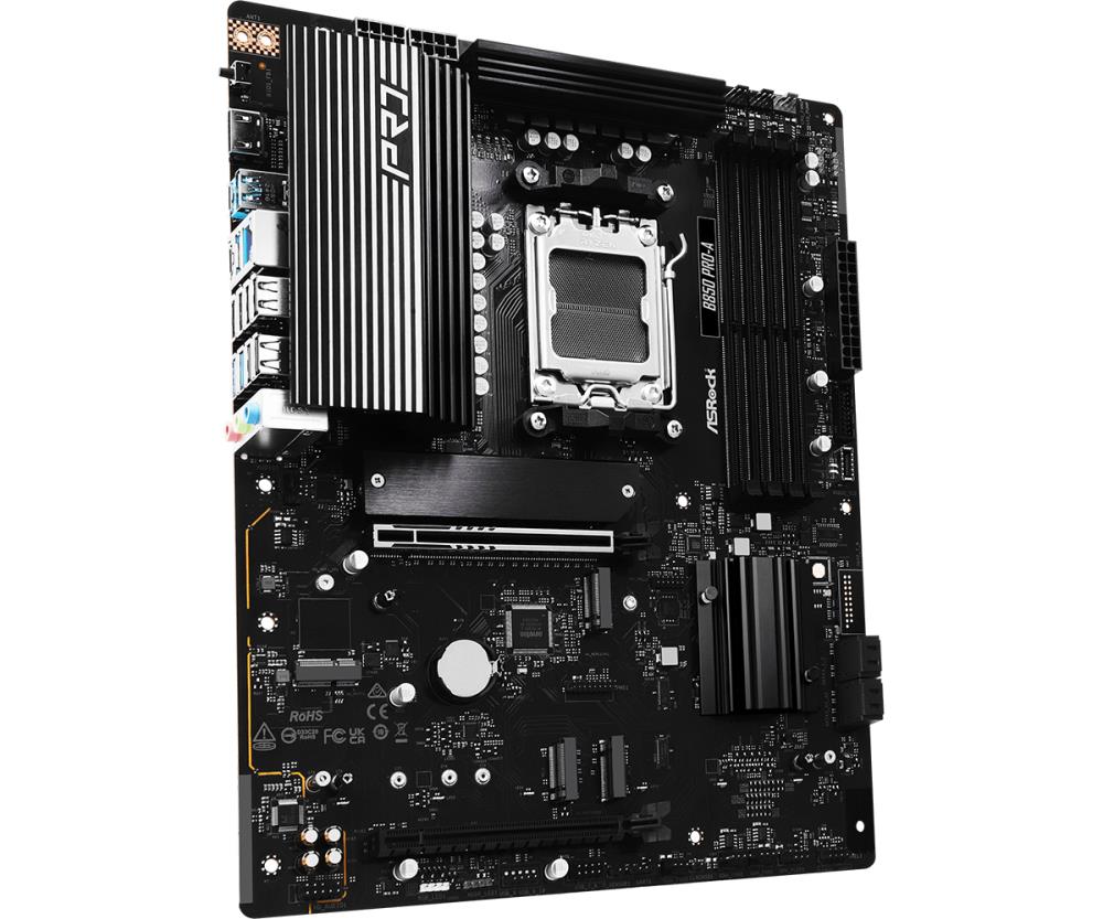 Mainboard ASROCK AMD B850 SAM5 ATX Memory DDR5 Memory slots 4 1xPCI-Express 4.0 16x 1xPCI-Express 5.0 16x 1xM.2 1xHDMI 1xAudio-In 1xAudio-Out 1xMicrophone 6xUSB 2.0 4xUSB 3.2 2xUSB-C 1xRJ45 B850PRO-A - Image 3