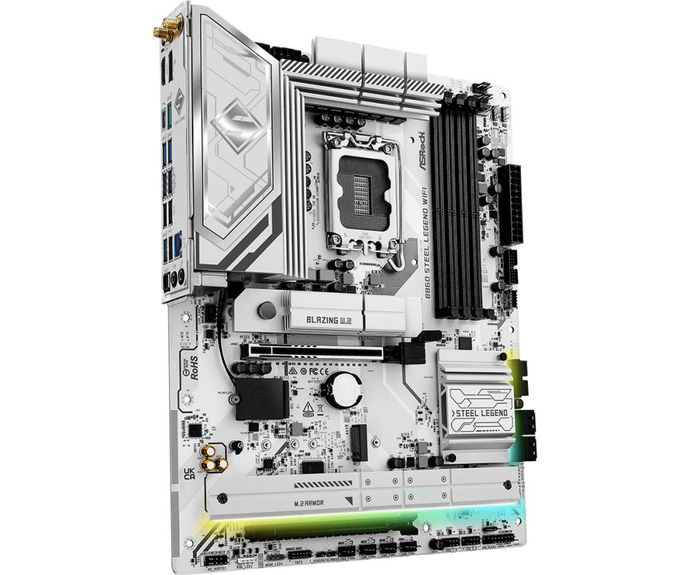 Mainboard ASROCK Intel B860 Express LGA1851 ATX Memory DDR5 Memory slots 4 1xPCI-Express 4.0 16x 1xPCI-Express 5.0 16x 1xM.2 1xHDMI 1xDisplayPort 1xAudio-Out 1xMicrophone 3xUSB 2.0 6xUSB 3.2 1xUSB-C w/Thunderbolt 1xOptical S/PDIF 1xRJ45 B860STEELLEGENDWIFI - Image 4