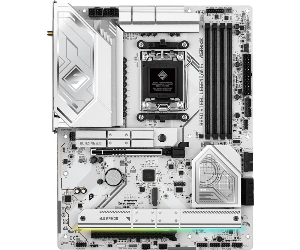 Mainboard ASROCK AMD B850 SAM5 ATX Memory DDR5 Memory slots 4 1xPCI-Express 4.0 16x 1xPCI-Express 5.0 16x 1xM.2 1xHDMI 1xAudio-In 1xAudio-Out 4xUSB 2.0 5xUSB 3.2 2xUSB-C 1xOptical S/PDIF 1xRJ45 B850STEELLEGENDWIFI - Image 2