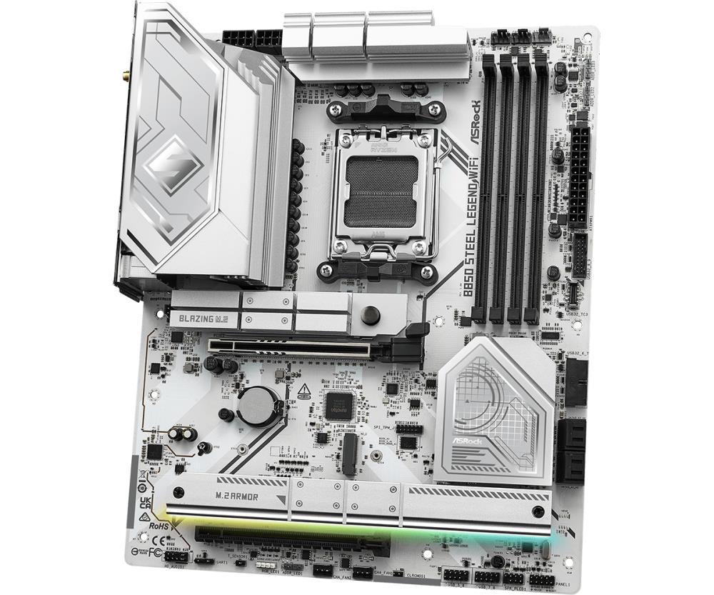 Mainboard ASROCK AMD B850 SAM5 ATX Memory DDR5 Memory slots 4 1xPCI-Express 4.0 16x 1xPCI-Express 5.0 16x 1xM.2 1xHDMI 1xAudio-In 1xAudio-Out 4xUSB 2.0 5xUSB 3.2 2xUSB-C 1xOptical S/PDIF 1xRJ45 B850STEELLEGENDWIFI - Image 5