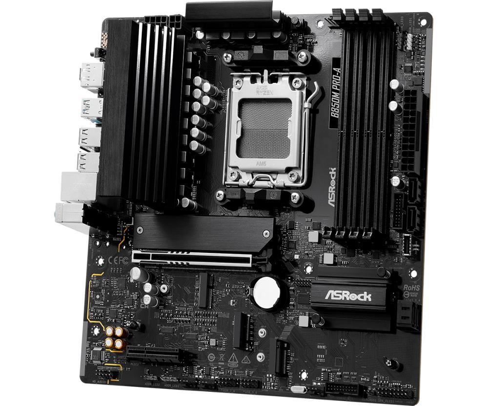 Mainboard ASROCK AMD B850 SAM5 Micro-ATX Memory DDR5 Memory slots 4 1xPCI-Express 4.0 4x 1xPCI-Express 5.0 16x 1xM.2 1xHDMI 1xDisplayPort 1xAudio-In 1xAudio-Out 1xMicrophone 4xUSB 2.0 3xUSB 3.2 1xUSB-C 1xRJ45 B850MPRO-A - Image 5