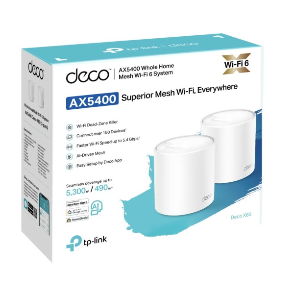 Wireless Router TP-LINK Wireless Router 2-pack 5400 Mbps Mesh IEEE 802.11a IEEE 802.11n IEEE 802.11ac IEEE 802.11ax 2x10/100/1000M DECOX60(2-PACK) - Image 5