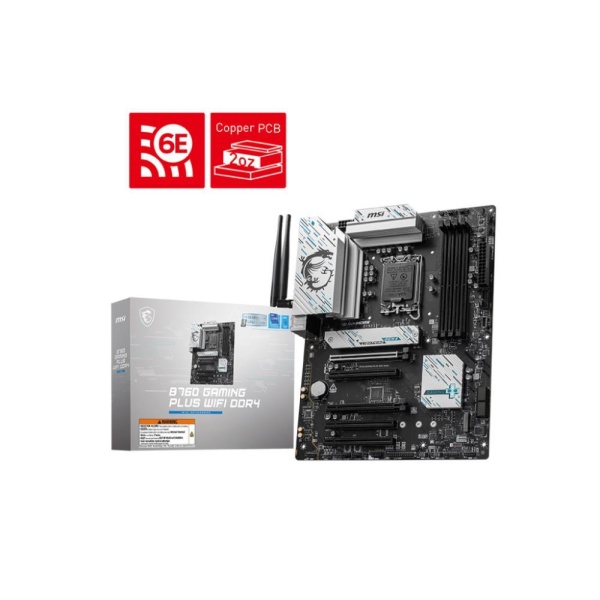Mainboard MSI Intel B760 Express LGA1700 ATX Memory DDR4 Memory slots 4 5xPCI-Express 5.0 16x 2xM.2 1xHDMI 1xDisplayPort 4xUSB 2.0 2xUSB 3.2 1xUSB-C 1xPS/2 1xOptical S/PDIF 1xRJ45 5xAudio port B760GAMPLUSWIFIDDR4