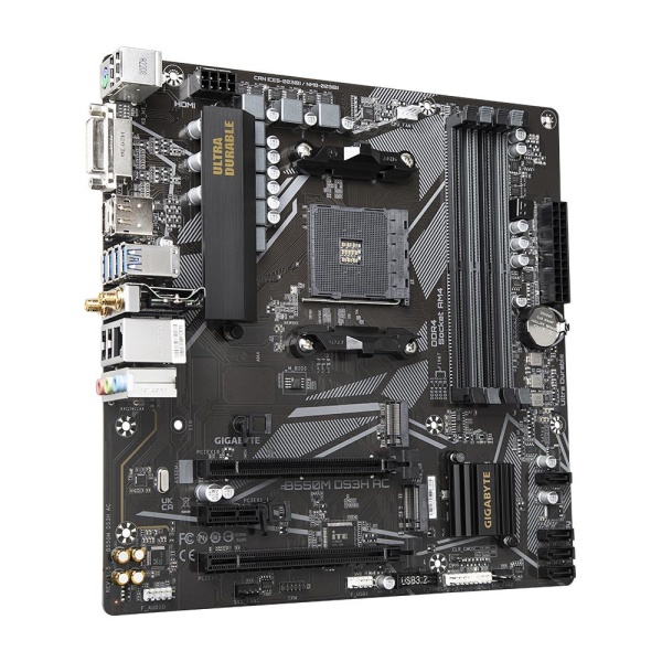 Mainboard GIGABYTE AMD B550 SAM4 Micro-ATX Memory DDR4 Memory slots 4 1xPCI-Express 3.0 1x 1xPCI-Express 3.0 4x 1xPCI-Express 4.0 16x 2xM.2 1xDVI-D 1xHDMI 1xDisplayPort 4xUSB 2.0 4xUSB 3.2 1xPS/2 1xRJ45 3xAudio port B550MDS3HAC1.5 - Image 2