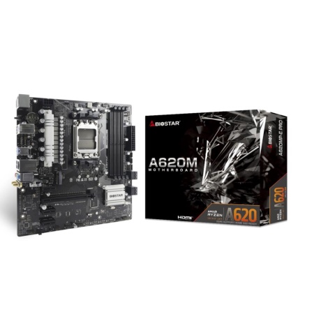 Mainboard BIOSTAR AMD A620 SAM5 Micro-ATX Memory DDR5 Memory slots 4 1xPCI-Express 3.0 1x 2xPCI-Express 4.0 1x 1xPCI-Express 4.0 16x 1xM.2 1xHDMI 1xDisplayPort 2xUSB 2.0 4xUSB 3.2 1xPS/2 1xRJ45 3xAudio port A620MP-EPRO