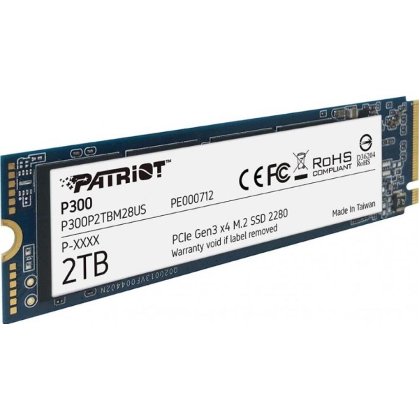 SSD PATRIOT P300 2TB M.2 PCIE NVMe QLC Write speed 1650 MBytes/sec Read speed 2100 MBytes/sec 3.8mm TBW 960 TB P300P2TBM28 - Image 2