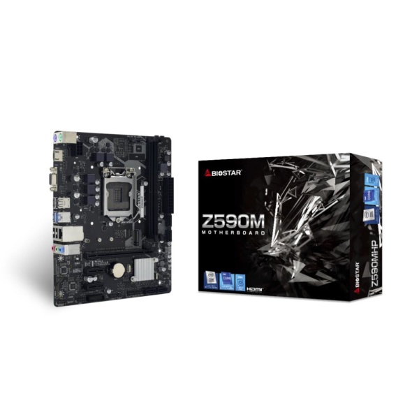 Mainboard BIOSTAR Intel Z590 Express LGA1200 Micro-ATX Memory DDR4 Memory slots 2 2xPCI-Express 3.0 1x 1xPCI-Express 4.0 16x 1xM.2 1x15pin D-sub 1xHDMI 4xUSB 2.0 2xUSB 3.2 2xPS/2 1xRJ45 3xAudio port Z590MHP
