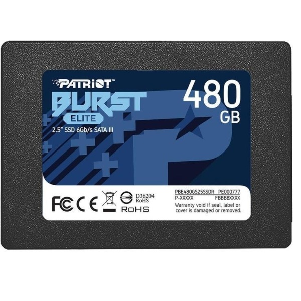 SSD PATRIOT Burst Elite 480GB SATA 3.0 3D NAND Write speed 320 MBytes/sec Read speed 450 MBytes/sec 2,5" TBW 200 TB PBE480GS25SSDR