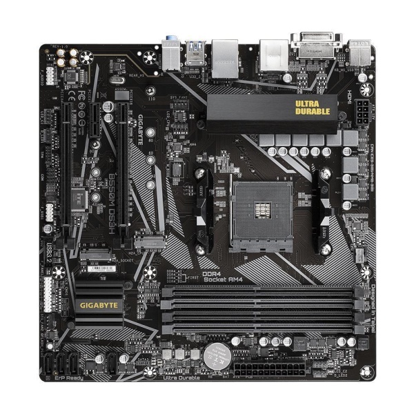 Mainboard GIGABYTE AMD B550 SAM4 Micro-ATX Memory DDR4 Memory slots 4 1xPCI-Express 3.0 1x 1xPCI-Express 3.0 4x 1xPCI-Express 4.0 16x 2xM.2 1xDVI-D 1xHDMI 2xAudio-In 1xAudio-Out 4xUSB 2.0 4xUSB 3.2 1xPS/2 1xRJ45 B550MDS3H1.7 - Image 2