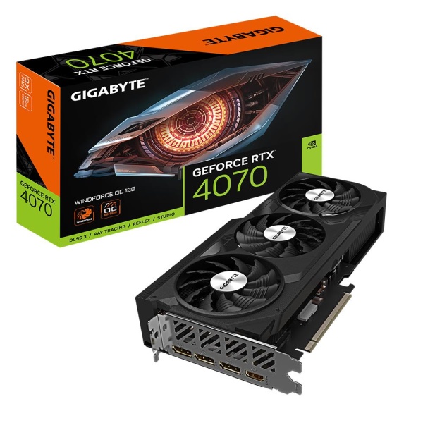 Graphics Card GIGABYTE NVIDIA GeForce RTX 4070 12 GB GDDR6X 192 bit PCIE 4.0 16x Dual Slot Fansink 1xHDMI 3xDisplayPort GV-N4070WF3OC-12GD