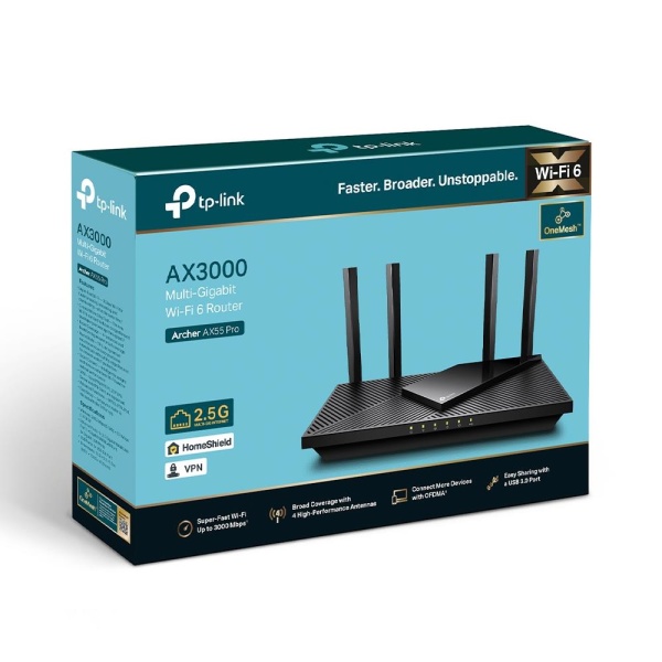 Wireless Router TP-LINK Wireless Router 3000 Mbps Wi-Fi 6 IEEE 802.11a IEEE 802.11 b/g IEEE 802.11n IEEE 802.11ac IEEE 802.11ax USB 3.0 3x10/100/1000M 1x2.5GbE LAN  WAN ports 1 Number of antennas 4 ARCHERAX55PRO - Image 3