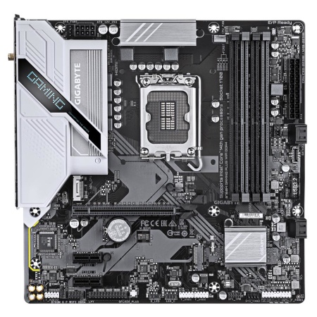 Mainboard GIGABYTE Intel B760 Express LGA1700 Micro-ATX Memory DDR4 Memory slots 4 2xPCI-Express 3.0 1x 1xPCI-Express 4.0 16x 2xM.2 1xHDMI 1xDisplayPort 2xUSB 2.0 1xUSB 3.2 1xUSB-C 1xPS/2 1xOptical S/PDIF 1xRJ45 3xAudio port B760MGPWIFIDDR41.0 - Image 2