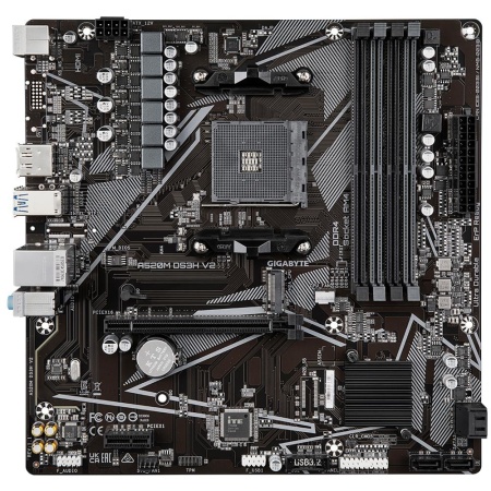 Mainboard GIGABYTE AMD A520 SAM4 Micro-ATX Memory DDR4 Memory slots 4 1xPCI-Express 3.0 1x 1xPCI-Express 3.0 16x 1xM.2 1xHDMI 1xDisplayPort 2xUSB 2.0 4xUSB 3.2 1xPS/2 1xRJ45 3xAudio port A520MDS3HV21.1 - Image 2