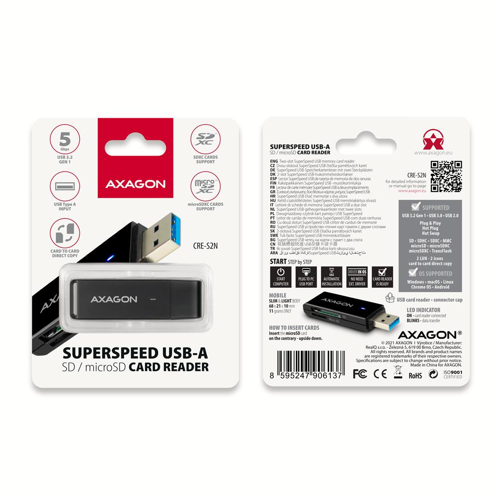 MEMORY READER USB3.2/SD/MICROSD CRE-S2N AXAGON - Image 2