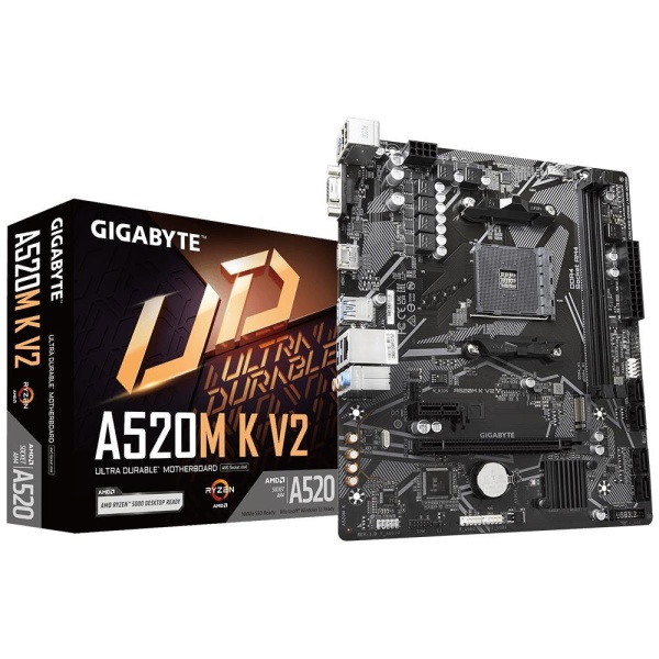 Mainboard GIGABYTE AMD A520 SAM4 Micro-ATX Memory DDR4 Memory slots 2 1xPCI-Express 3.0 1x 1xPCI-Express 3.0 16x 1xM.2 1x15pin D-sub 1xHDMI 2xUSB 2.0 4xUSB 3.2 1xPS/2 1xRJ45 3xAudio port A520MKV21.1