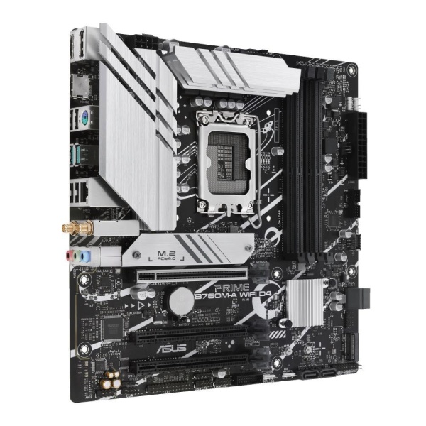 Mainboard ASUS Intel B760 Express LGA1700 Micro-ATX Memory DDR4 Memory slots 4 3xPCI-Express 4.0 16x 2xM.2 2xHDMI 1xDisplayPort 4xUSB 2.0 2xUSB 3.2 1xPS/2 1xRJ45 3xAudio port PRIMEB760M-AWIFID4 - Image 2
