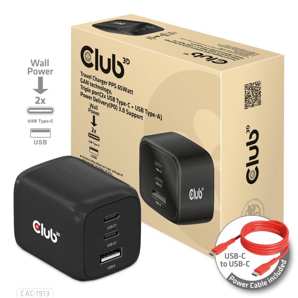 MOBILE CHARGER WALL 3PORT/GAN 65W CAC-1913EU CLUB3D - Image 2
