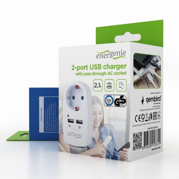 CHARGER USB WITH P/T AC SOCKET/EG-ACU2-02 GEMBIRD - Image 3