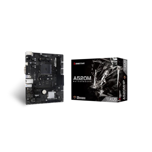 Mainboard BIOSTAR AMD A520 SAM4 Micro-ATX Memory DDR4 Memory slots 2 2xPCI-Express 3.0 1x 1xPCI-Express 3.0 16x 1xM.2 1x15pin D-sub 1xHDMI 4xUSB 2.0 2xUSB 3.2 1xPS/2 1xRJ45 3xAudio port A520MHP