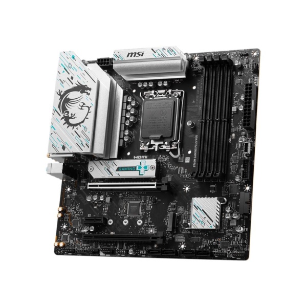 Mainboard MSI Intel B760 Express LGA1700 Micro-ATX Memory DDR5 Memory slots 4 1xPCI-Express 3.0 1x 1xPCI-Express 4.0 4x	 1xPCI-Express 4.0 16x 2xM.2 2xHDMI 2xDisplayPort 2xUSB 2.0 4xUSB 3.2 1xPS/2 1xRJ45 3xAudio port B760MGAMINGPLUSWIFI - Image 3
