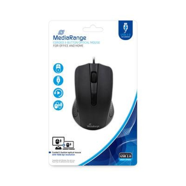 MOUSE USB OPTICAL BLACK/3-BUTTON MROS210 MEDIARANGE - Image 4