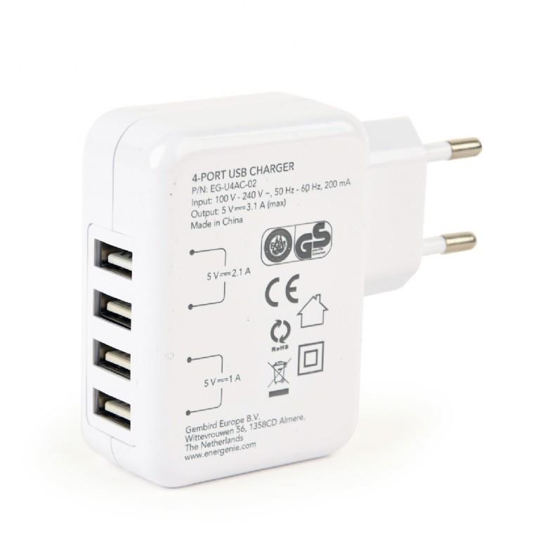 CHARGER USB UNIVERSAL WHITE/4PORT EG-U4AC-02 GEMBIRD - Image 2
