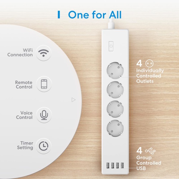 SMART HOME POWER STRIP WRL EU/4AC + 4USB MSS425FHK MEROSS - Image 2