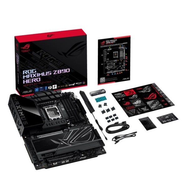 Mainboard ASUS Intel Z890 LGA1851 ATX Memory DDR5 Memory slots 4 1xPCI-Express 4.0 1x 1xPCI-Express 4.0 16x 1xPCI-Express 5.0 16x 6xM.2 1xHDMI 1xAudio-In 1xAudio-Out 4xUSB 3.0 4xUSB 3.1 1xUSB-C 2xUSB-C w/Thunderbolt 1xOptical S/PDIF 2xRJ45 ROGMAXIMUSZ890HERO