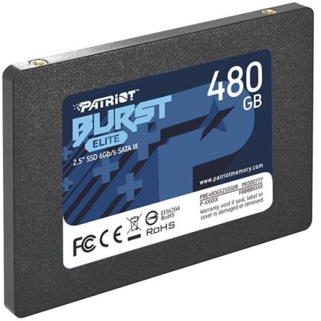 SSD PATRIOT Burst Elite 480GB SATA 3.0 3D NAND Write speed 320 MBytes/sec Read speed 450 MBytes/sec 2,5" TBW 200 TB PBE480GS25SSDR - Image 2