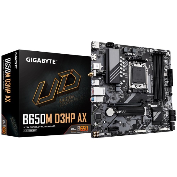Mainboard GIGABYTE AMD B650 SAM5 Micro-ATX Memory DDR5 Memory slots 4 1xPCI-Express 16x 1xPCI-Express 3.0 1x 2xM.2 1xHDMI 2xDisplayPort 2xUSB 2.0 4xUSB 3.2 1xUSB-C 1xPS/2 1xRJ45 3xAudio port B650MD3HPAX