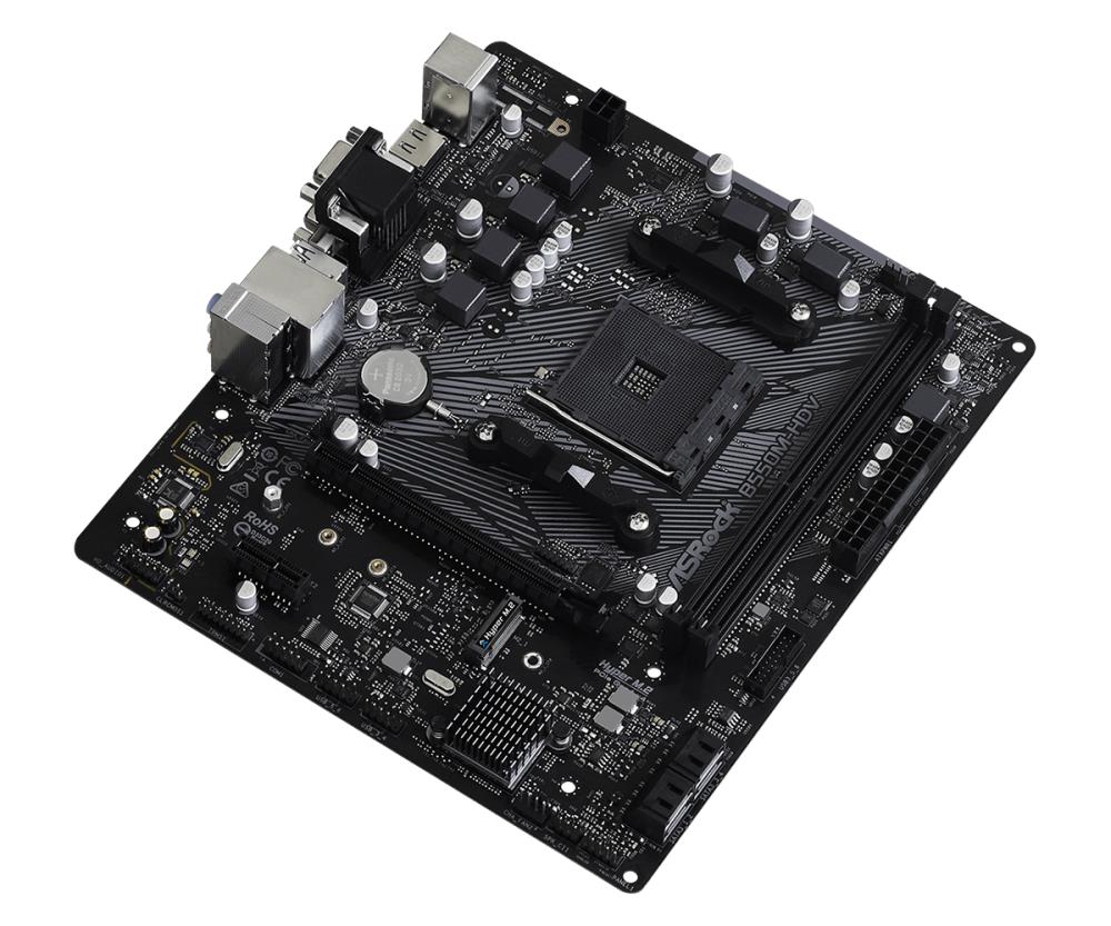Mainboard ASROCK AMD B550 SAM4 MicroATX 1xPCI-Express 3.0 1x 1xM.2 1xPCI-Express 4.0 16x Memory DDR4 Memory slots 2 1x15pin D-sub 1xDVI 1xHDMI 2xUSB 2.0 4xUSB 3.2 1xPS/2 1xRJ45 3xAudio port B550M-HDV - Image 3