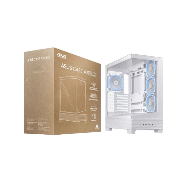 Case ASUS ASUS A31 PLUS Case MidiTower Case product features Transparent panel ATX BTX MicroATX MiniITX Colour White A31PLUSTGARGBWHITE - Image 9