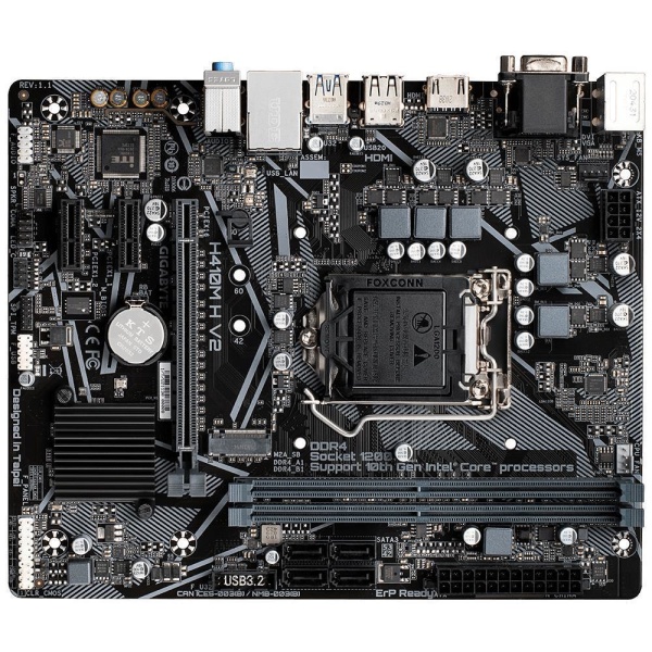 Mainboard GIGABYTE Intel H470 Express LGA1200 Micro-ATX Memory DDR4 Memory slots 2 2xPCI-Express 3.0 1x 1xPCI-Express 3.0 16x 1xM.2 1x15pin D-sub 1xHDMI 2xAudio-In 1xAudio-Out 4xUSB 2.0 2xUSB 3.2 1xPS/2 1xRJ45 H410MHV21.7 - Image 2