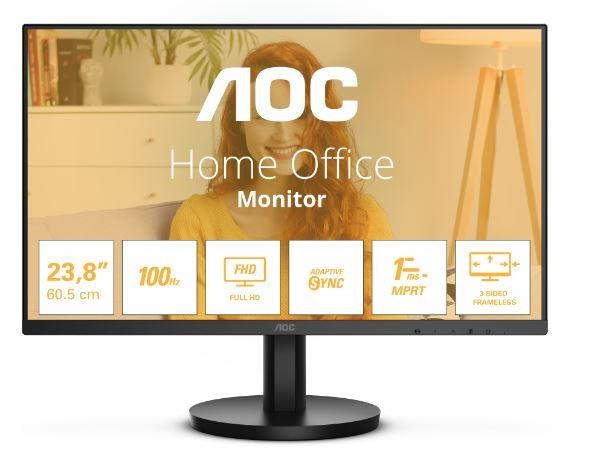 LCD Monitor AOC 24" Panel VA 1920x1080 16:9 100 Hz Matte 1 ms Speakers Tilt Colour Black 24B3HMA2