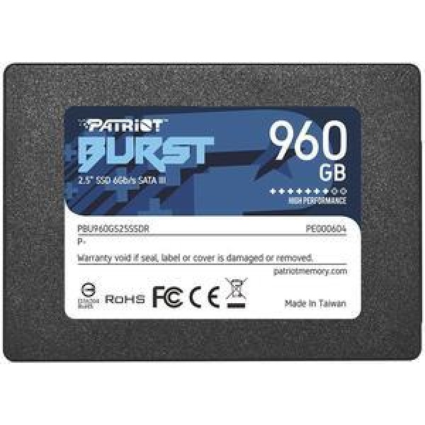 SSD PATRIOT Burst Elite 960GB SATA 3.0 3D NAND Write speed 320 MBytes/sec Read speed 450 MBytes/sec 2,5" TBW 400 TB PBE960GS25SSDR