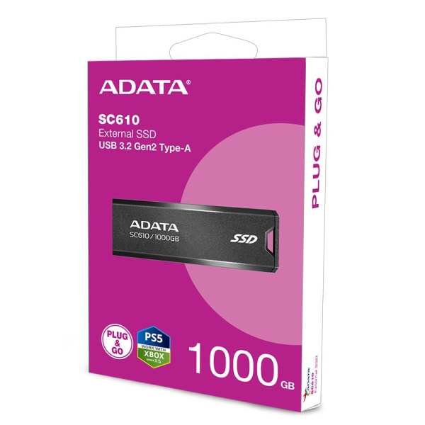 External SSD ADATA SC610 1TB USB 3.2 Write speed 500 MBytes/sec Read speed 550 MBytes/sec SC610-1000G-CBK/RD - Image 7
