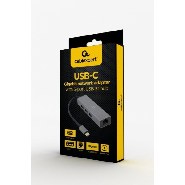 I/O ADAPTER USB-C TO LAN RJ45/USB HUB A-CMU3-LAN-01 GEMBIRD - Image 2