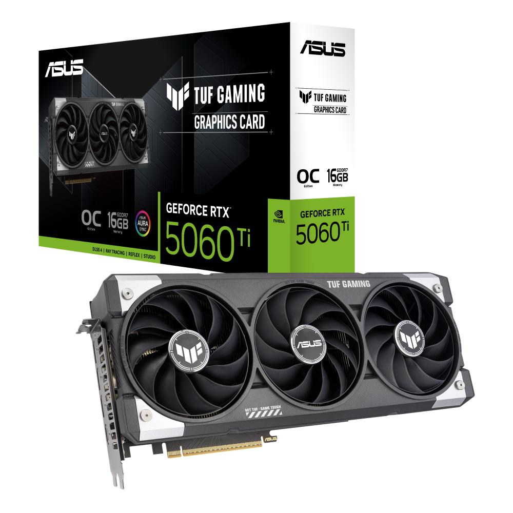 Graphics Card ASUS NVIDIA GeForce RTX 5060 Ti 16 GB GDDR7 128 bit PCIE 5.0 16x Triple slot Fansink 1xHDMI 3xDisplayPort TUF-RTX5060TI-O16GGAMING
