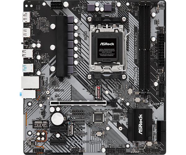 Mainboard ASROCK AMD B650 SAM5 Micro-ATX Memory DDR5 Memory slots 2 1xPCI-E 2xPCI-Express 4.0 1x 1xPCI-Express 4.0 16x 1xM.2 1xHDMI 1xDisplayPort 1xAudio-In 1xAudio-Out 1xMicrophone 2xUSB 2.0 3xUSB 3.2 1xUSB-C 1xRJ45 B650M-H/M.2+ - Image 2
