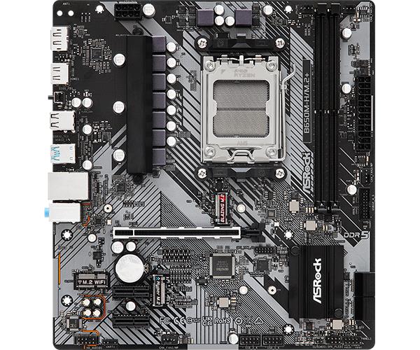 Mainboard ASROCK AMD B650 SAM5 Micro-ATX Memory DDR5 Memory slots 2 1xPCI-E 2xPCI-Express 4.0 1x 1xPCI-Express 4.0 16x 1xM.2 1xHDMI 1xDisplayPort 1xAudio-In 1xAudio-Out 1xMicrophone 2xUSB 2.0 3xUSB 3.2 1xUSB-C 1xRJ45 B650M-H/M.2+ - Image 3